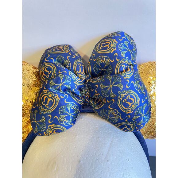 Club 33 Disney Minnie Mouse Headband Ears NWT Blue & Gold Sequined 1st Edition - Picture 3 of 8